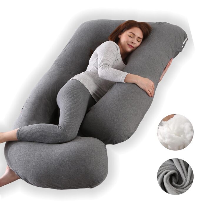 Подушка для вагітних Allopera, повного тіла, 145 см, знімний чохол - підтримка для ніг, спини, шиї, плечей, стегон, живота. Матеріал: трикотажна бавовна (темно-сірий)