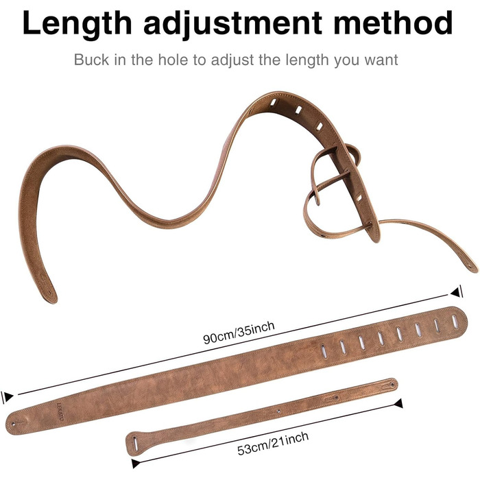 Шкіряний ремінь для гітари Lekato з товстою амортизуючою подушкою, універсальний для бас, електро-, акустичної та класичної гітари, регульований, довжина 41-51 см (колір коричневий)