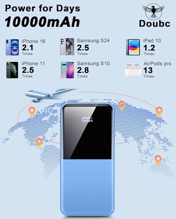 Power Bank 10000mAh, 22.5W, PD USB-C, для iPhone, Samsung та інших, чорний/синьо-чорний