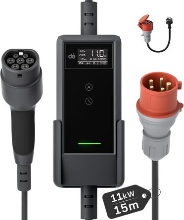 Мобільна зарядна станція (Wallbox) 11 кВт [3-фазна, 6-16A] з регульованою потужністю, кабель CEE 16A на Typ 2, зарядний пристрій для електромобілів Model Y/3, ID.3/4/5, MG4, EX30, e-up, e-tron та BEV/PHEV (CEE 11кВт, 15м)