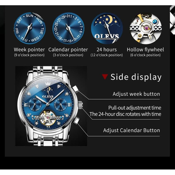 Чоловічий годинник OLEVS Chronograph — водонепроникний кварцовий годинник з аналоговим циферблатом, сталевий корпус, сріблястий з синім циферблатом (6678)