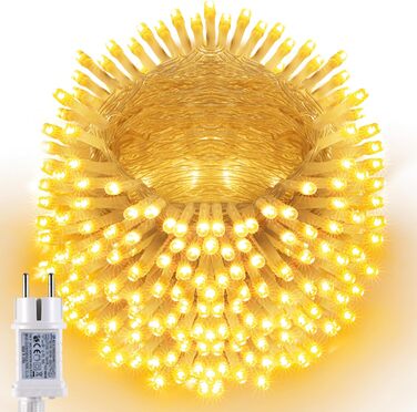 Льонокомірка LED 200 шт., 20 м, на батарейках з таймером, 8 режимів, вологостійка, тепле біле світло, для декору саду, вечірки, весілля, внутрішнього та зовнішнього використання, прозорий кабель