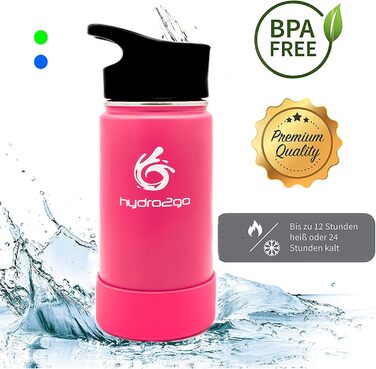 Stainless Steel Kids' Water Bottle - BPA-Free Thermos Flask with 2 Leak-Proof Caps (Straw & Sports) - 350ml (Pure Pink)