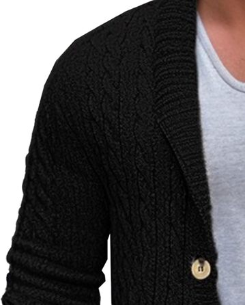 Чоловіча в'язана жилетка з коміром-шарфом, довга жилетка, з ґудзиками, в'язана з ефектом скручування, чорна, розмір L