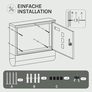 Поштовий ящик WOLTU з газетницею, оглядовим вікном та табличкою для імені, настінний, замикається (2 ключі), білий (30,5x33,5x9 см)