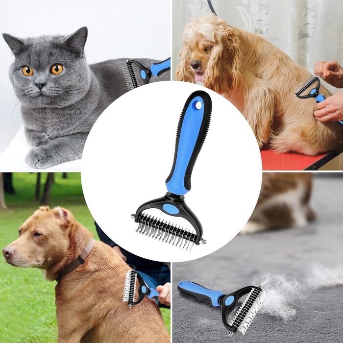 Щітка для собак з довгою шерстю з нержавіючої сталі, двостороння, 17+9 зубців, підходить для котів, проти ковтунів, отвір для підвішування в ручці