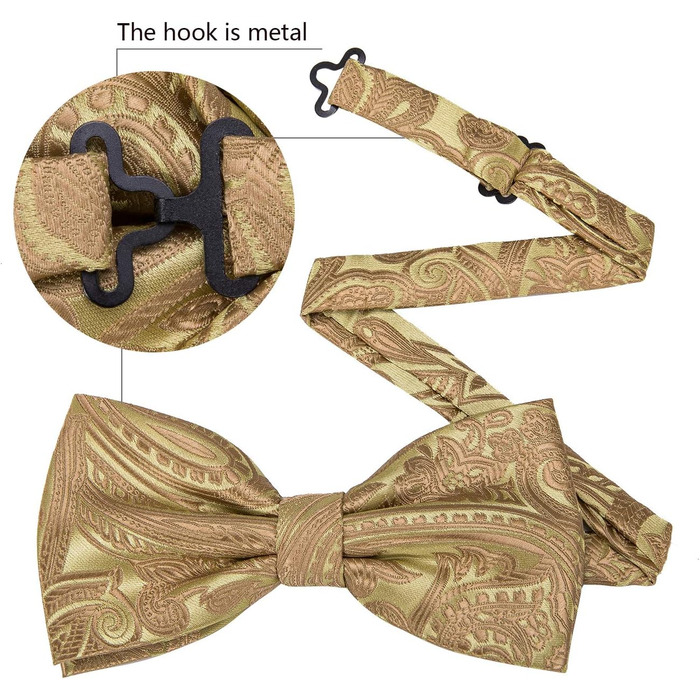Комплект аксесуарів Barry.Wang для чоловіків: краватка, хустинка, запонки (Paisley, золоті) на весілля та урочисті події