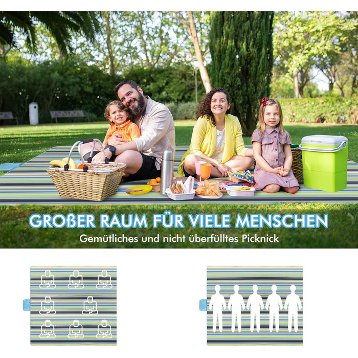 Плед для пікніка Muyans 300x200 см, XXL, вологостійкий, складаний, з ручкою для саду, пляжу, кемпінгу