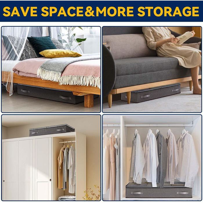 Комод під ліжко Boic, 2 шт., 60 л, для зберігання постільної білизни та одягу, з кришкою, складний, велика коробка для зберігання