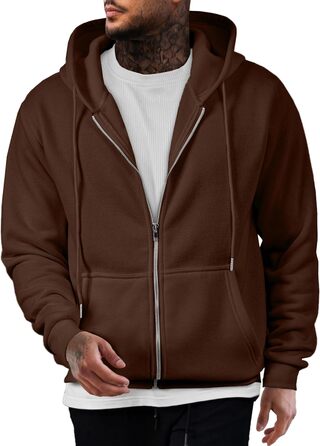 Світшот JMIERR чоловічий з капюшоном, бавовна, однотонний, на блискавці, з кишенями (колір: коричневий, розмір: M)