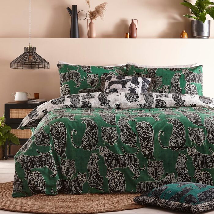 Комплект постільної білизи furn. Witchy Vibes для ліжка Super-King-Size, колір іржаво-помаранчевий (230x220 см), принт Дика кішка, джунглі