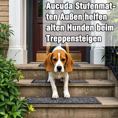 Гумові килимки для сходів Aucuda, 6 шт., 76x22 см, зовнішні, антиковзкі, водостійкі, сірі (листя)