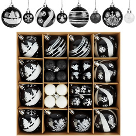 Набір ялинкових прикрас Ilauke, 44 шт. Ялинкові кулі з пластику червоного та білого кольору, 3 та 6 см. Декорації для ялинки на Різдво, для вечірки, дому, весілля. Кольори: червоний, білий (чорний, білий)