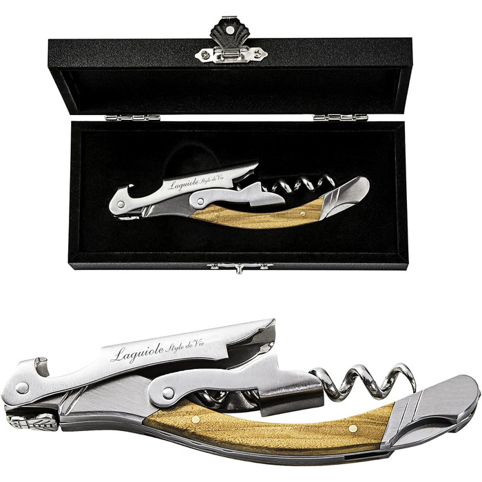 Laguiole Style de Vie Corkscrew, Bottle Opener with Foil Cutter, Olive Wood