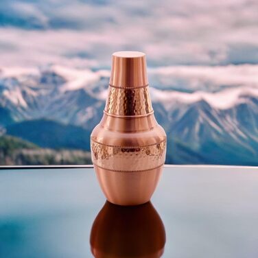 Copper Nightstand Carafe with Cup, 1.4 L, Capacity for Ayurvedic Health Benefits, Water Jug for Home, Gift, Sports, and Yoga