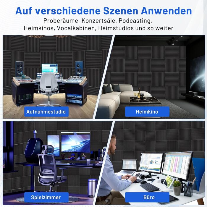 Акустичний поролон для звукоізоляції, панелі шумопоглинаючі 30x30x2.5 см з клейкою основою, набір 52 шт для студії звукозапису та домашнього кінотеатру