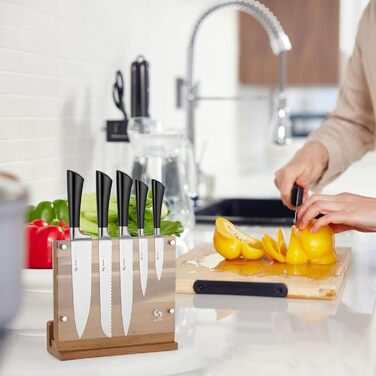 SANHUI Natural Acacia Wood Knife Block, Elegant and Practical Double-Sided Magnetic Knife Holder, Convenient and Durable, Perfect for Kitchen Knife Display