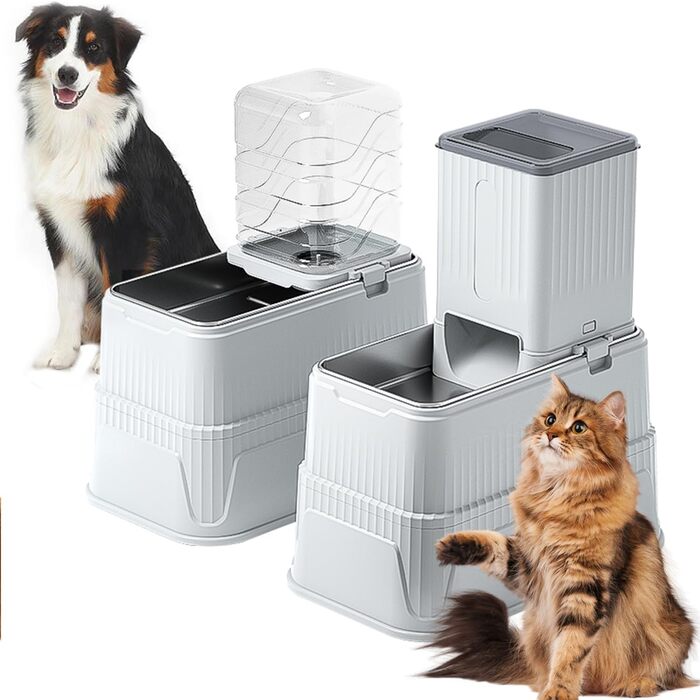 Автоматичний кормушка для собак 7L (2 шт.) з нержавіючою чашею, регульована висота, XXL, для середніх та великих собак та Maine Coon, 39 x 23 x 41 см