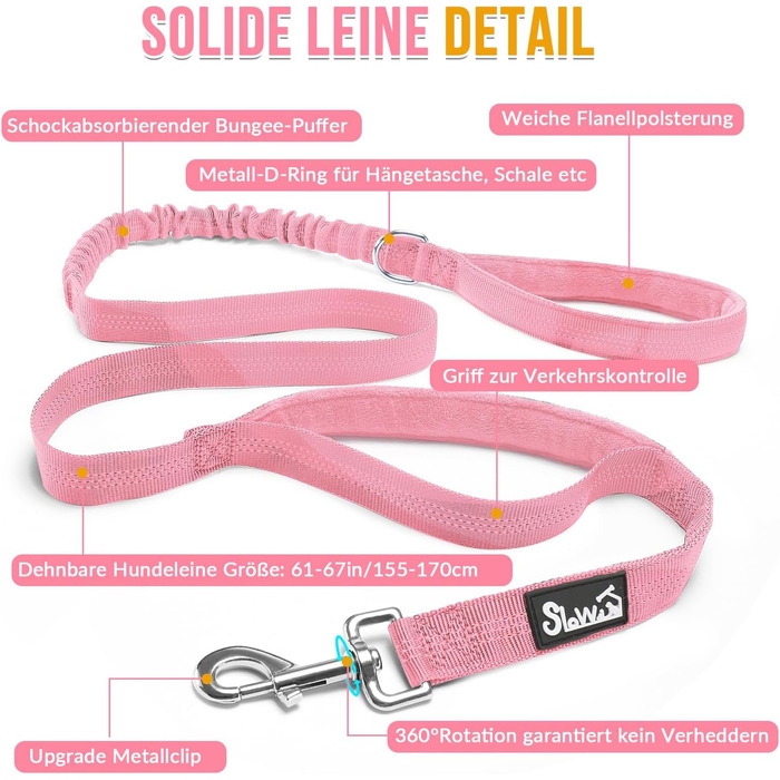 Нашийник для собак Eyein: м'який, з 2 застібками, світловідбиваючий, для великих та середніх собак, рожевий (L)