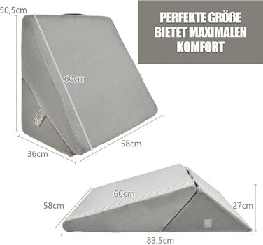 Підголовник GOPLUS для ліжка: подушка для читання, подушка для відпочинку, з піною з пам'яті, знімний чохол, подушка для ніг, подушка для спини, ергономічна з ручкою, подушка для вен, подушка для відпочинку для дивану/крісла, 54x32x50,5 см (Сірий)