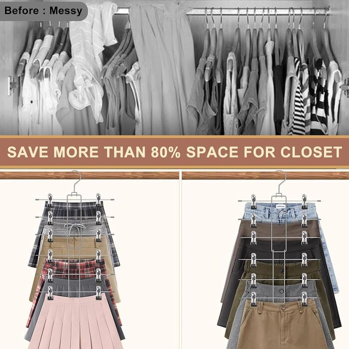 Набір з 2 металевих вішалок для штанів з регульованими затискачами, чорного кольору, універсального розміру