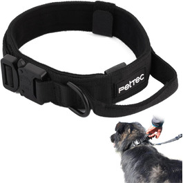 Нашийник для собак PetTec з неопрену та нейлону з ручкою, м'який, регульований, водонепроникний, для малих та великих собак, комплект з повідком, розмір L (51-61 см), чорний