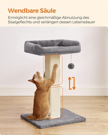 Feandrea Cat Tree, Cat Tower with 40 x 30 cm Plush Platform, Scratch Post, Cat Scratching Post, 71 cm High, Sisal-Wrapped Scratching Column, 45 x 40 cm Base, with Plush Ball, Light Grey PCA022W01