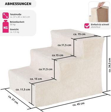 Сходинка для тварин tectake®: для собак та котів, допомога у підйомi, знімний чохол, плоскі сходинкі, для софи, ліжка, авто (7 x 45 x 4,5 см)