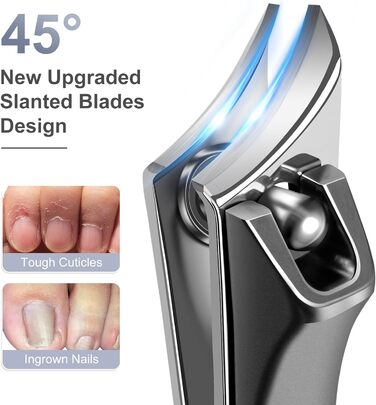 Нігтеріз для товстих нігтів з кутовим голівкою, з контейнером для збору обрізок, для чоловіків, професійний, срібний