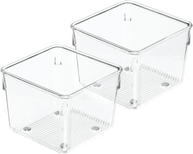 Органайзер для столових приборів iDesign Linus, пластиковий, прозорий, набір 2 шт. (10,16x10,16x7,62 см) – контейнер для столових приладів, кухонного приладдя та дрібниць