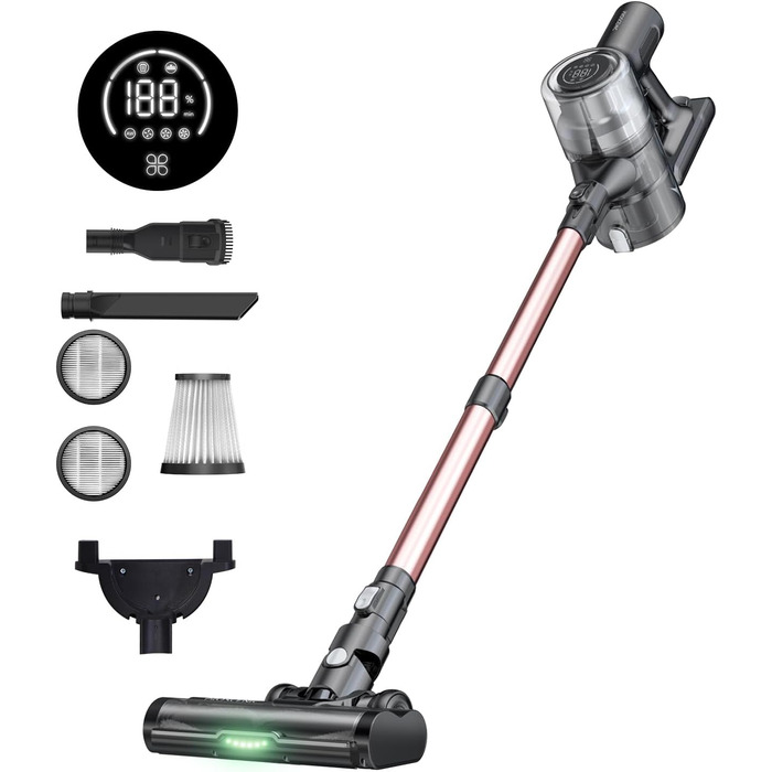 Бездротовий пилосос Proscenic P15: 55KPa, 580W, 70 хвилин, LED-дисплей, антизаплутувальна щітка, фільтр 6 шарів, для твердих поверхонь, килимів, шерсті тварин, автосалону (рожевий)