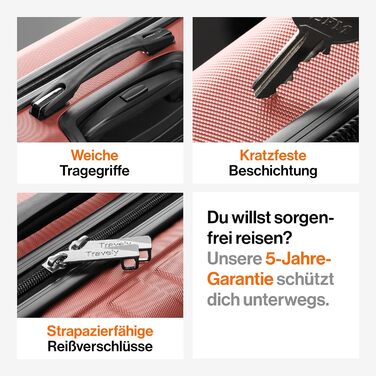 Набір валіз Travely з полікарбонату: 77см, 67см, ручна поклажа, TSA-замок, рожеве золото