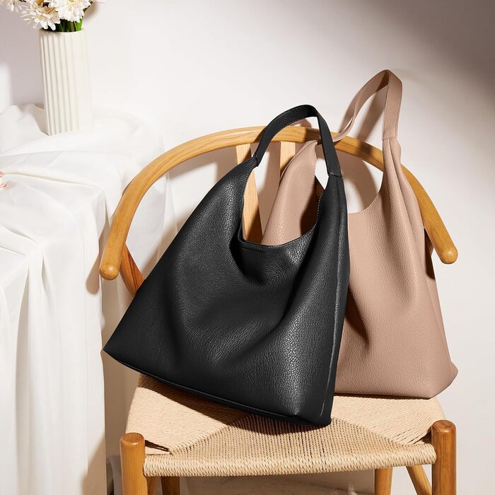 Сумка жіноча KALIDI Shopper Hobo з PU шкіри, бежева, для роботи, навчання, повсякдення, з кнопкою