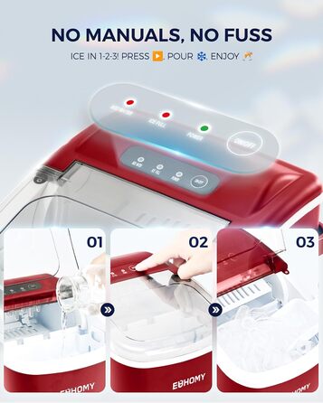 Машина для приготування льоду EUHOMY, 12 кг/24 год, чорна, з ручкою, самоочищення, 1.0 л