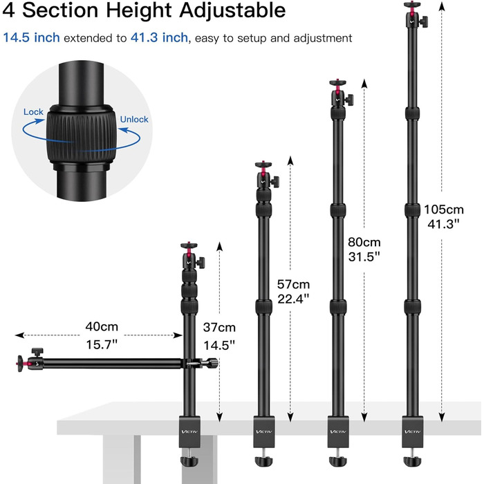 Кріплення для камери Victiv, 37-105 см: гнучкий штатив для DSLR, LED, веб-камери, смартфона (чорний/червоний)