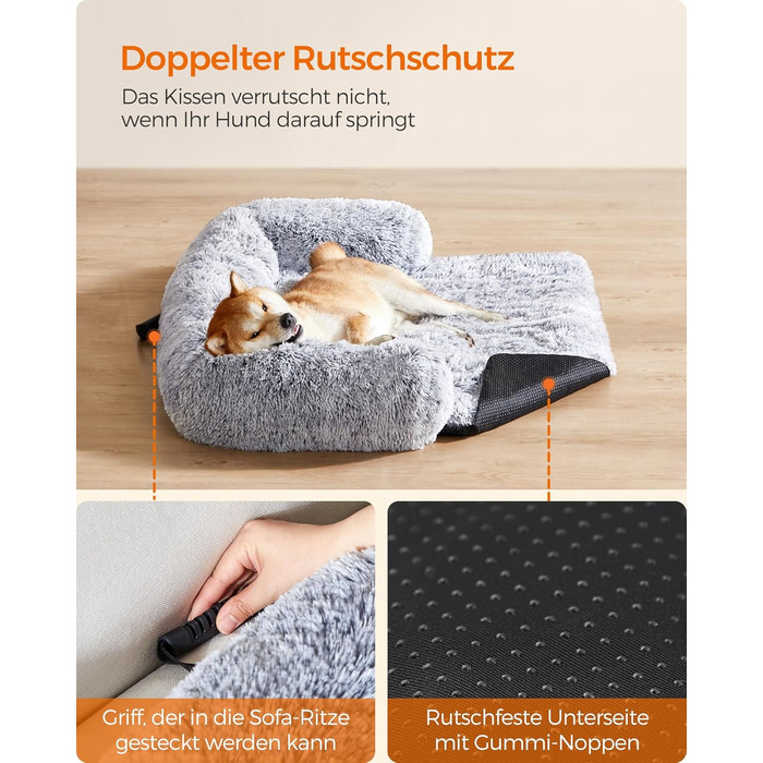 Ліжко для собак Feandrea FluffyHug, м'яка подушка-софа, захист дивану, XL, 110 x 95 x 18 см, сірий Ombré