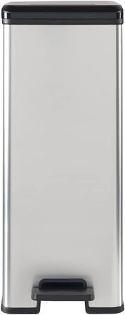 Сміттєвий кошик Curver Deco Slim 40 л, пластиковий, чорний/сріблястий металік, 39.3 x 25 x 60.7 см