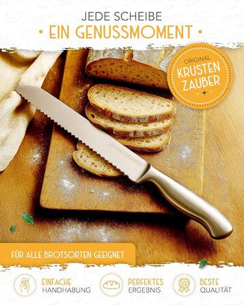 Ніж для хліба KRUSTENZAUBER з хвилястим лезом, 20 см, з нержавіючої сталі, для точного та легкого нарізання, великий ніж для хліба та булочок (26 см)