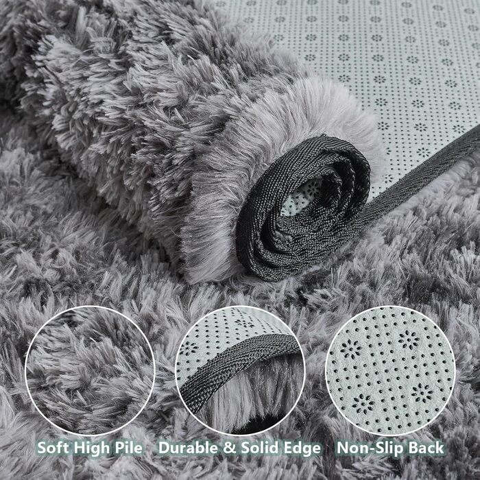 CHOSHOME: М'який килим для спальні/вітальні, сучасний, високий ворс, антиковзаюча підкладка, для дитячої кімнати, шэггі, 90x150 см, 200x290 см (темно-сірий)