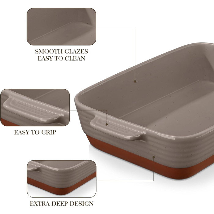 Форма для запікання MALACASA Serie TARA, 4.5L, кераміка, 35*23.8 см, для лазаньї та тірамісу