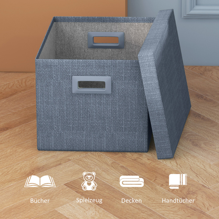 HOMCOM Storage Boxes 2-Pack, Stackable Storage Cubes, Foldable Storage Box for Living Room, Bedroom, 30 x 30 x 29 cm, Blue | Aosom