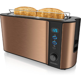 Тостер Arendo Automatik з широкими прорізами, функція розморожування, теплоізоляційне подвійне покриття, вбудований підставка для тостів, висувна шухляда для крихт, сертифікат GS, матеріал: мідь