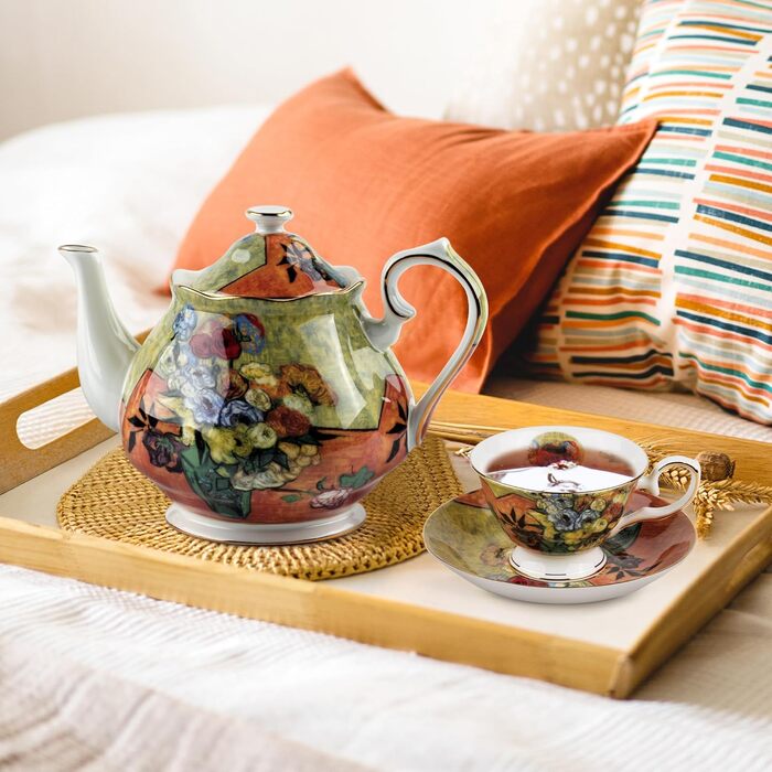 Порцелянова чайник 1 л Vintage Floral з кісткового фарфору, біла троянда, чайник-кавник Sternenhimmel для чайної вечірки, подарунок, квіткові вази