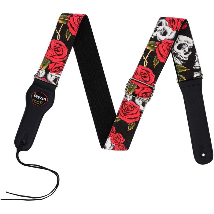 Гітарний ремінь Rayzm з бавовни для акустичної, електрогітари та бас-гітари з кишенькою для медіатора, рожевий принт, ширина 5 см, регульована довжина