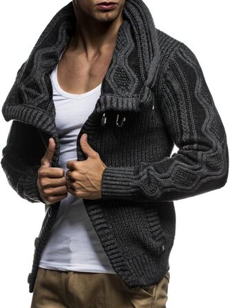 Чоловічий светр Leif Nelson з коміром-шарфом, Slim Fit, зимовий, повсякденний, велика в'язка, чорний, з капюшоном, Розмір: XL