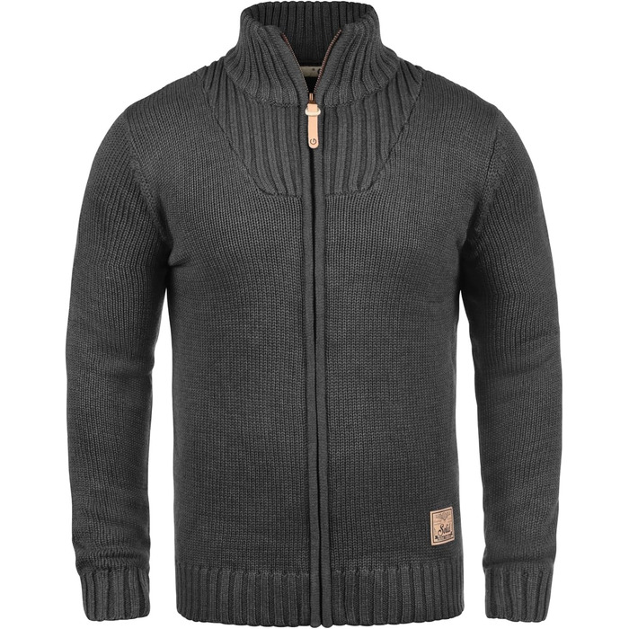 Чоловічий кардиган Soid SDPou з грубого трикотажу з бавовняної суміші, з коміром-стійкою, Regular fit, Back (9000), XXL, Темно-сірий меланж (8288)