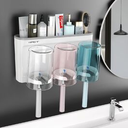 NPET Toothbrush Holder for Bathroom, 3 Cups, Toothbrush Holder Set, Wall Mount, Ideal Bathroom Accessory Organization