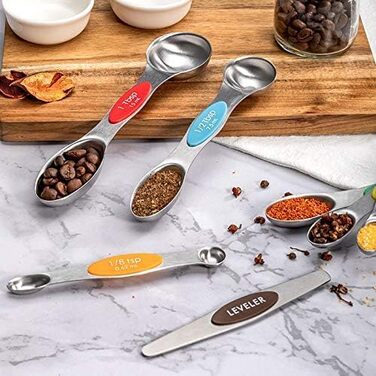 19-Piece Measuring Cup and Spoon Set, includes 10 stackable measuring cups with lids and 9 magnetic measuring spoons, BPA-free, dishwasher safe (multicolored)