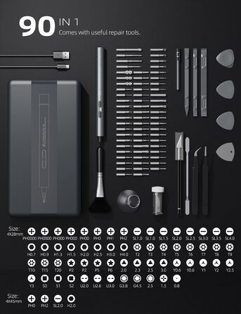 iFu Mini Електричний Шуруповерт Преміум 90 в 1 з LED Підсвіткою та Магнітними Бітами для Ремонту Телефонів, Ноутбуків, Годинників та Іншої Електроніки - Сіро-зелений