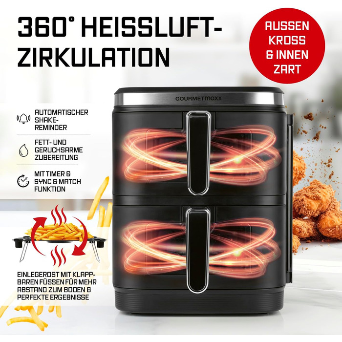 Фритюрниця повітряна GOURMETmaxx XXL з двома камерами, 10 л, з клавішами керування